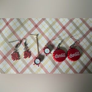 Bundle of 3 Cute & Quirky Red Earrings